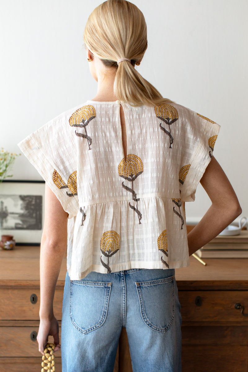 Dolman Peplum Top - Fan Flowers Marigold