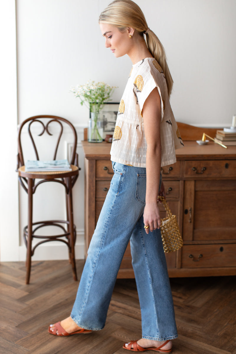 Dolman Peplum Top - Fan Flowers Marigold