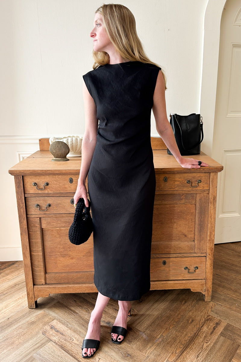 Sleeveless Ruched Dress - Black