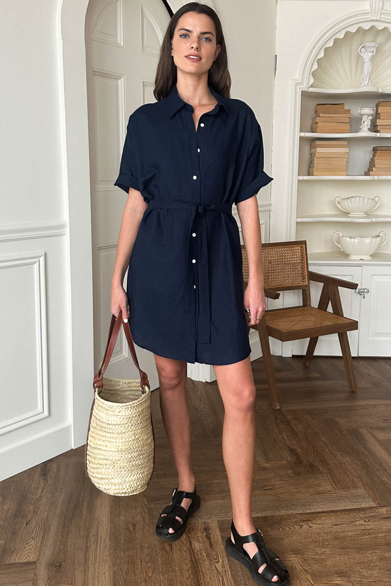 Button Down T Shirt Dress - Midnight