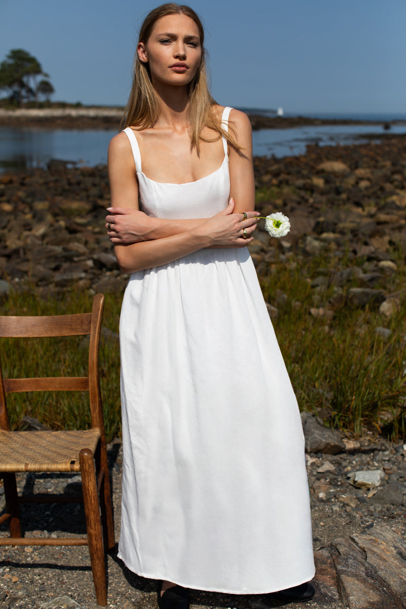 Jour Maxi Dress - White Linen M Jour Maxi Dress - White Linen M