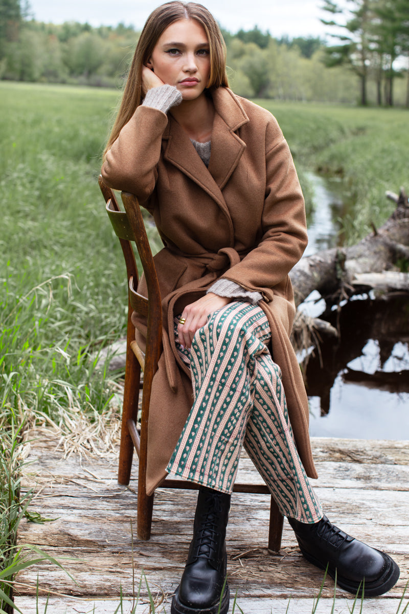 Drop Shoulder Long Coat - Saddle Brown