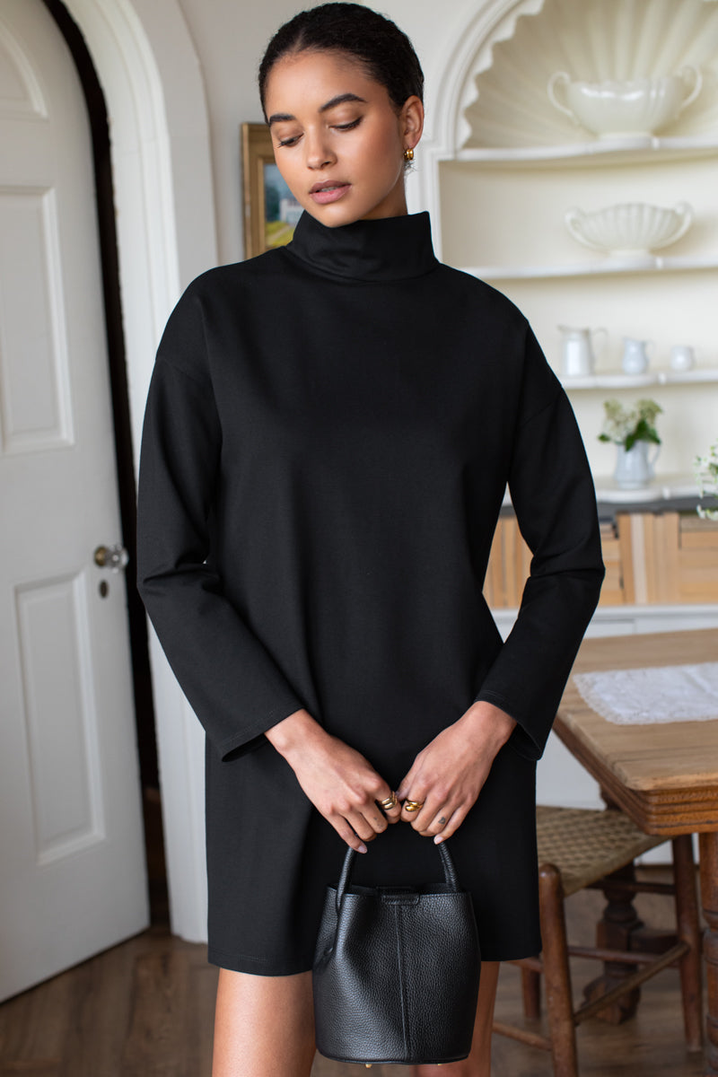 Edie Turtleneck Dress - Black Ponte