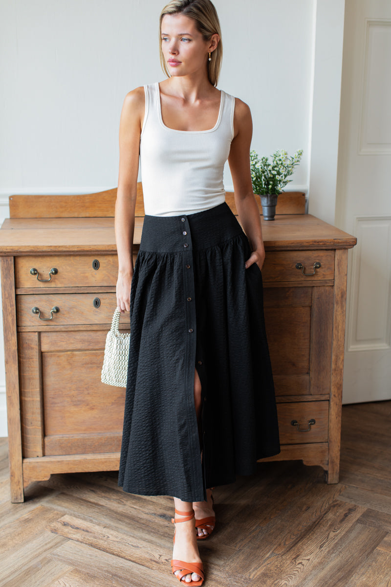 Elina Skirt - Black Seersucker
