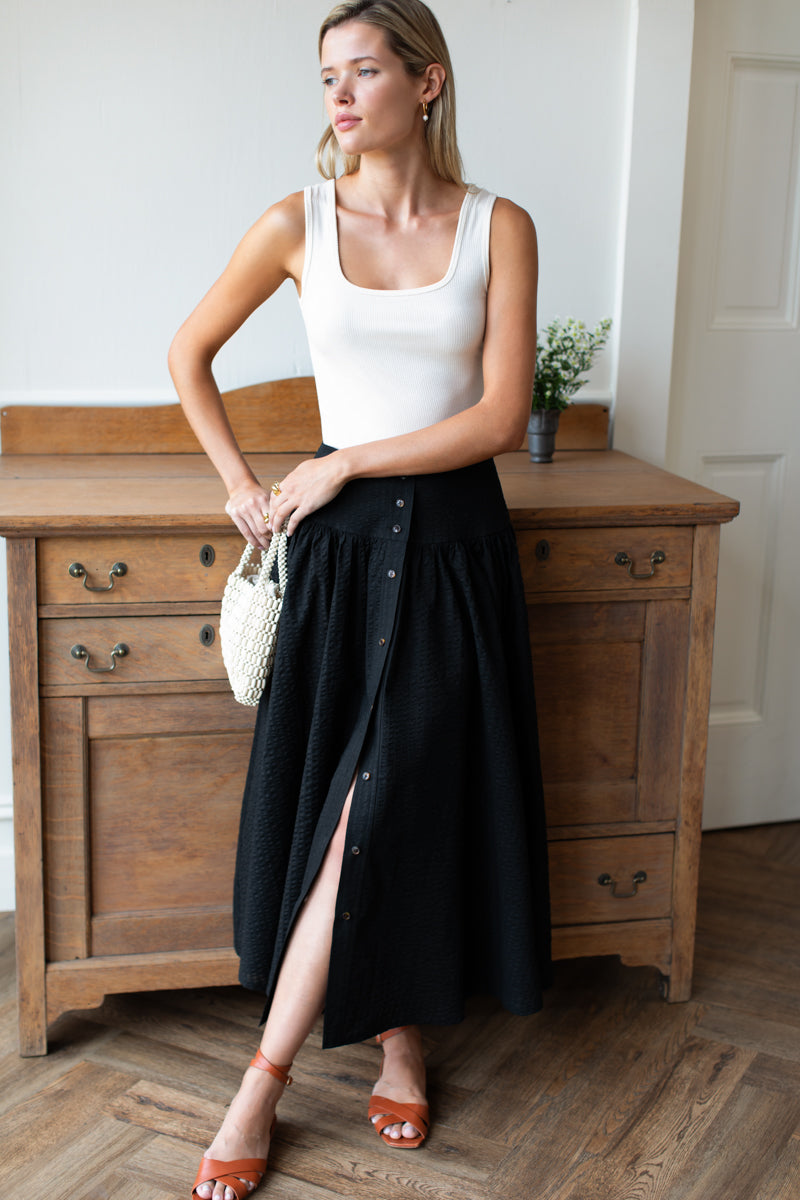 Elina Skirt - Black Seersucker