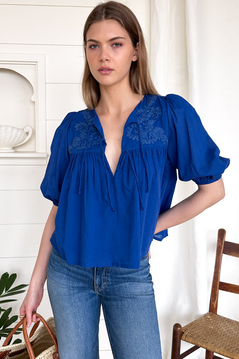 Embroidered Puff Isla Top - Limoges Organic