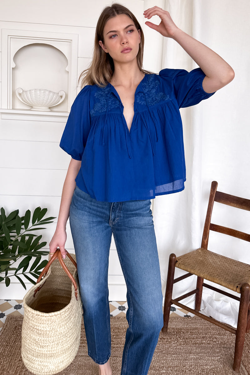 Embroidered Puff Isla Top - Limoges Organic