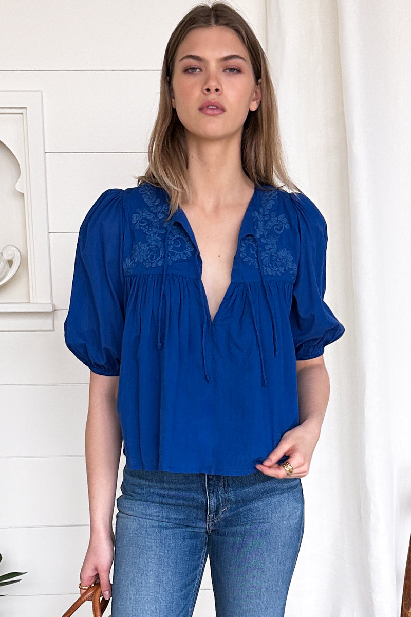 Embroidered Puff Isla Top - Limoges Organic