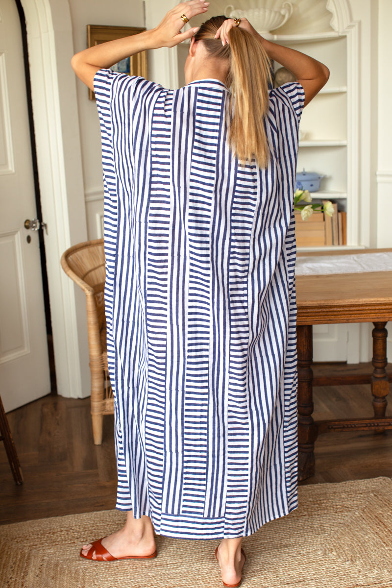 Emerson Caftan - Indigo Stripe Organic