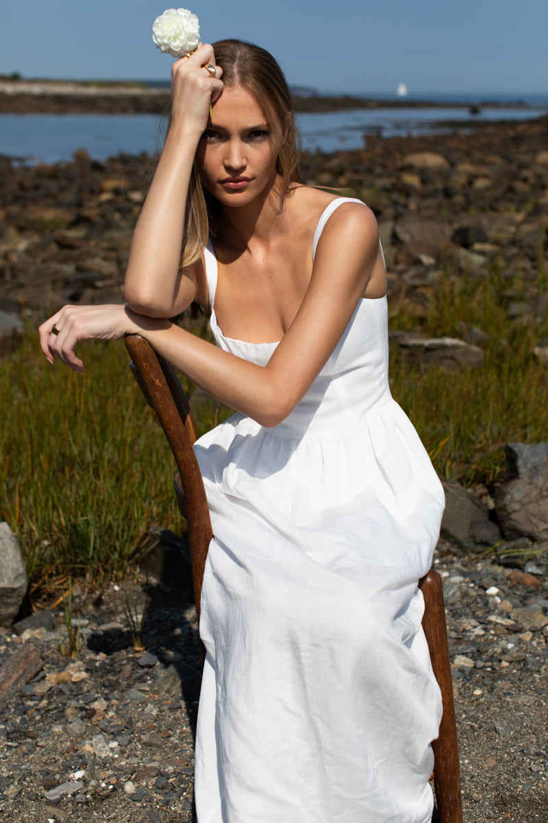 Jour Maxi Dress - White Linen M Jour Maxi Dress - White Linen M