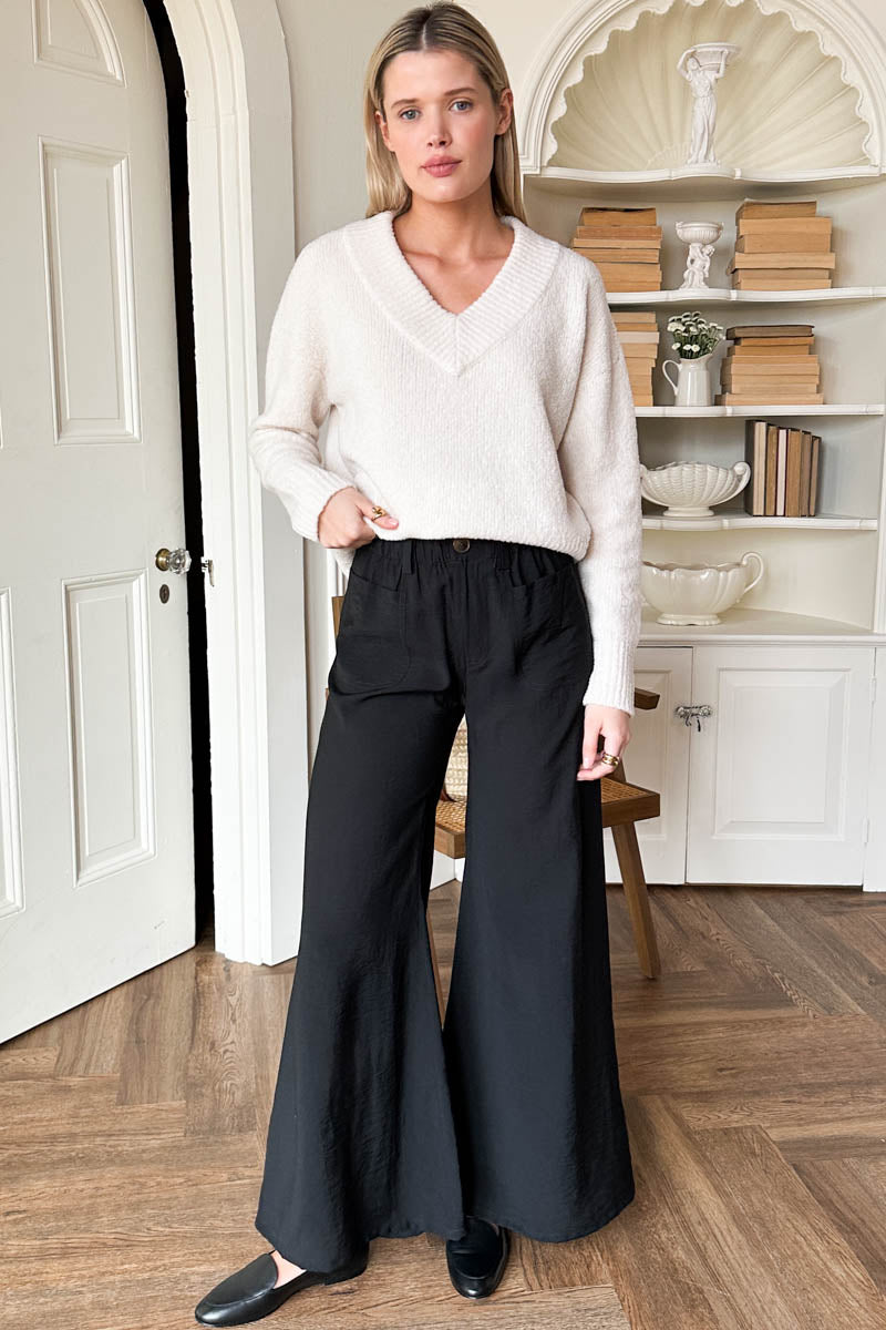 Tulip Wide Leg Pant Clean Hem - Black