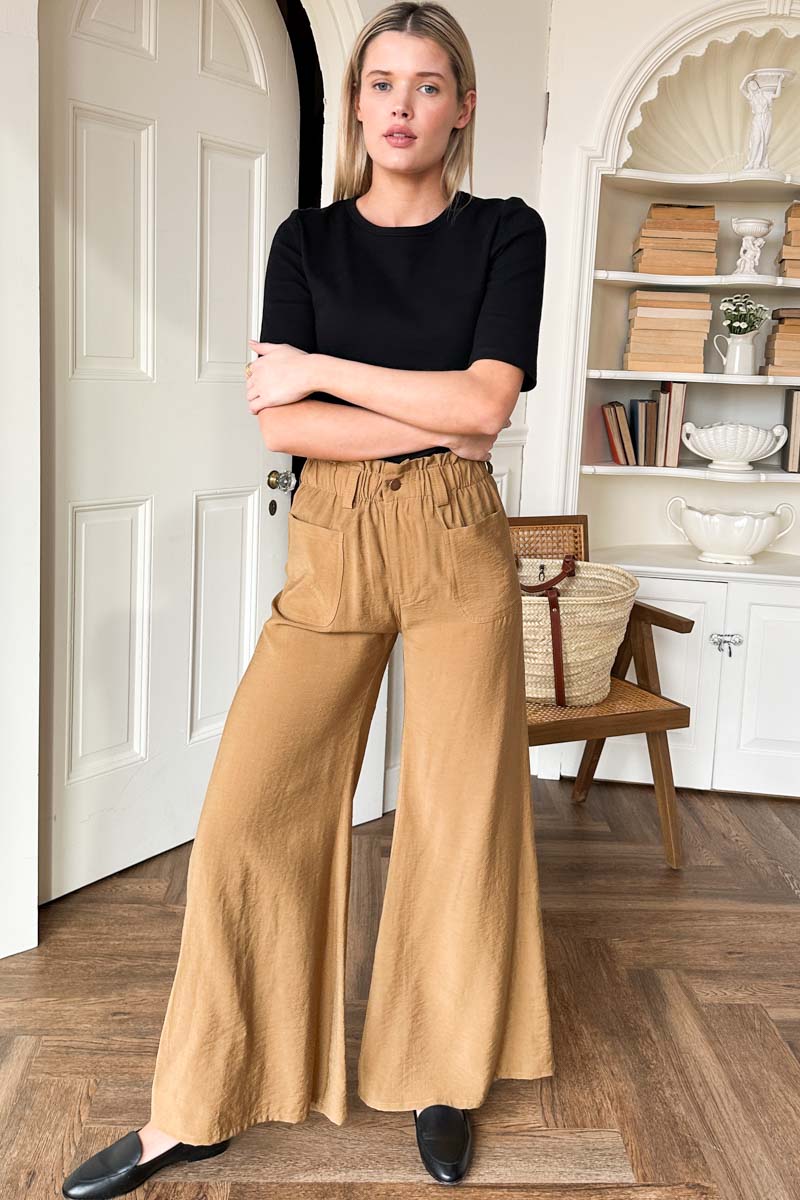 Tulip Wide Leg Pant Clean Hem - Camel