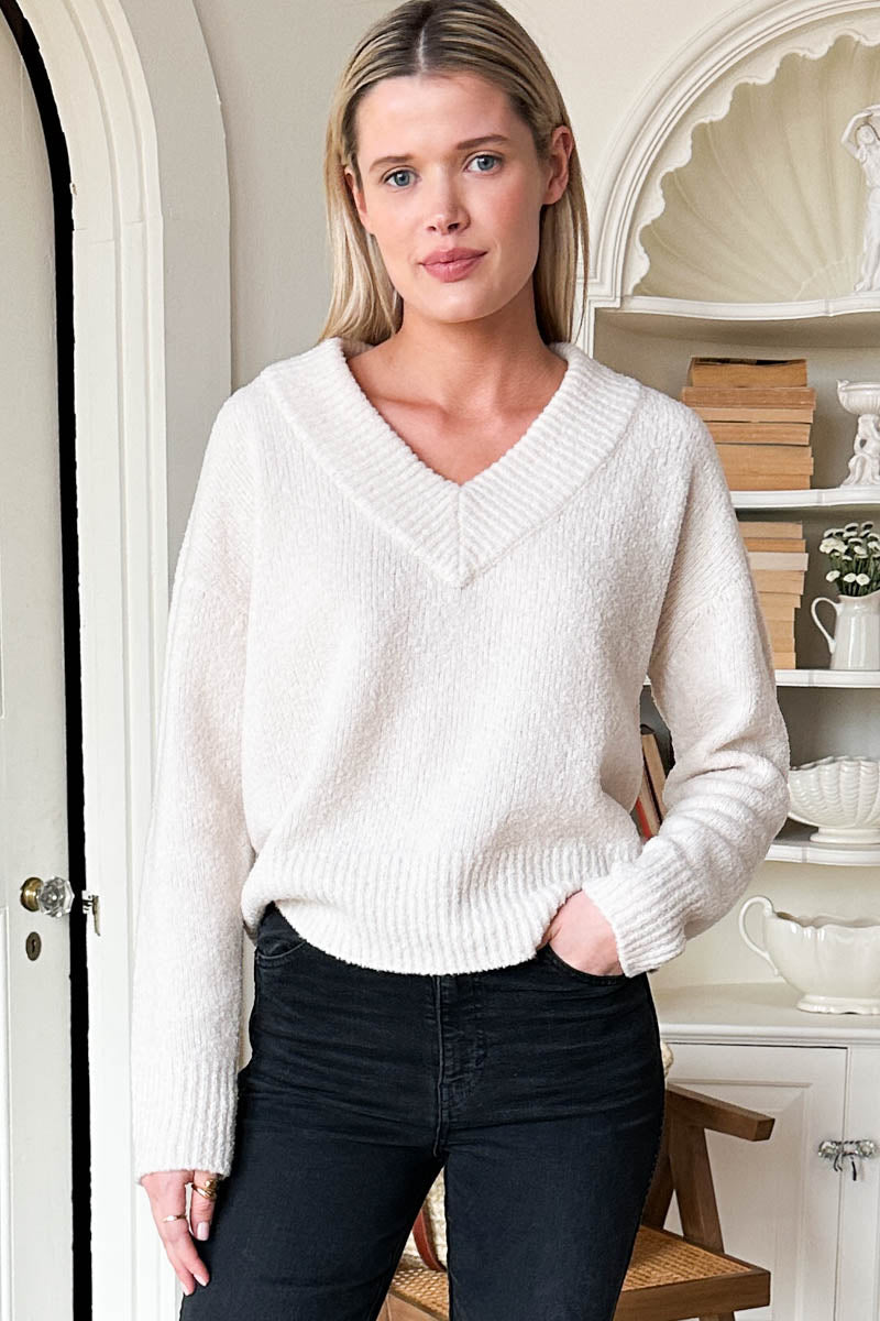 Boxy V Neck Sweater - Birch Wool