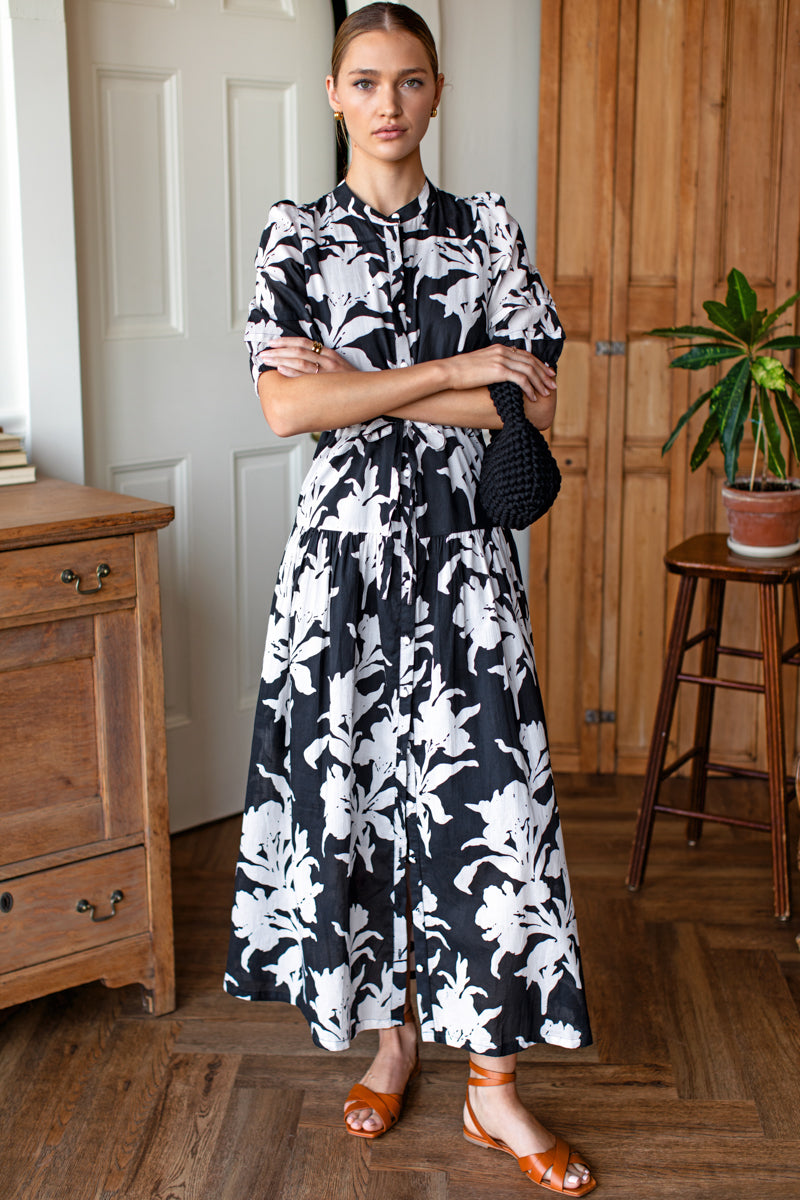 Lucy 4 Basque Dress - Black + Ivory Orchid