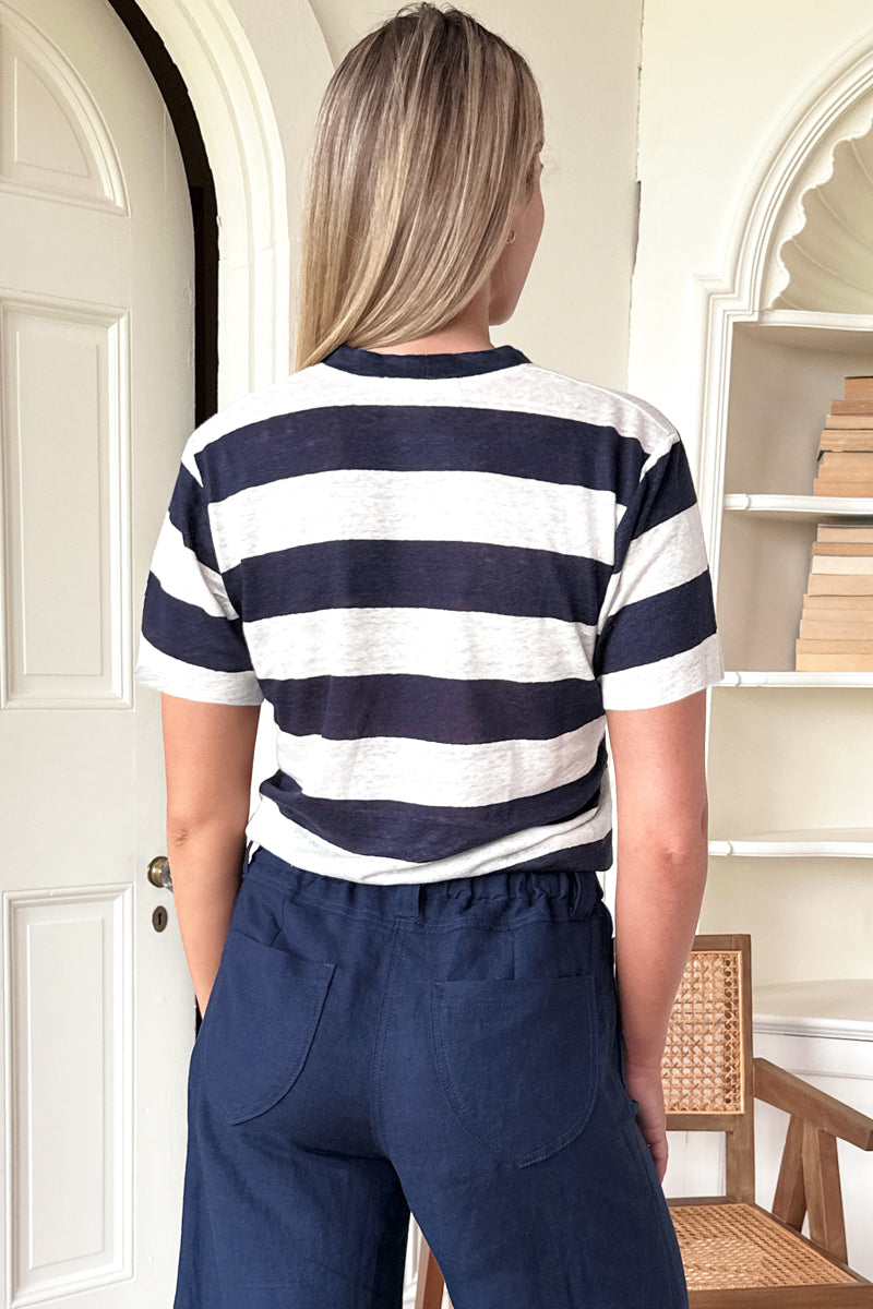 Essential Short Sleeve Crew - Wide Navy Stripe