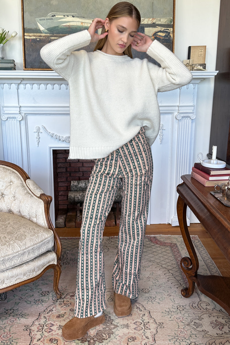 Everyday Pant - Vintage Floral Stripe Pine Organic