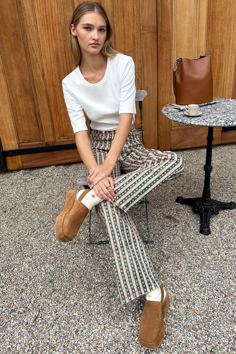 Everyday Pant - Vintage Floral Stripe Pine Organic