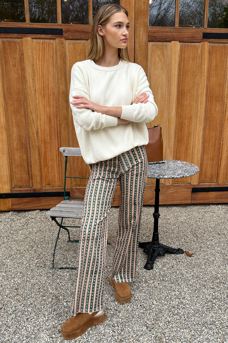 Everyday Pant - Vintage Floral Stripe Pine Organic
