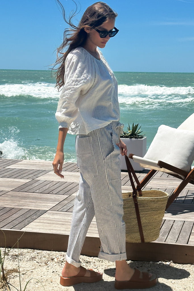 Drawstring Pant, Indigo Stripe