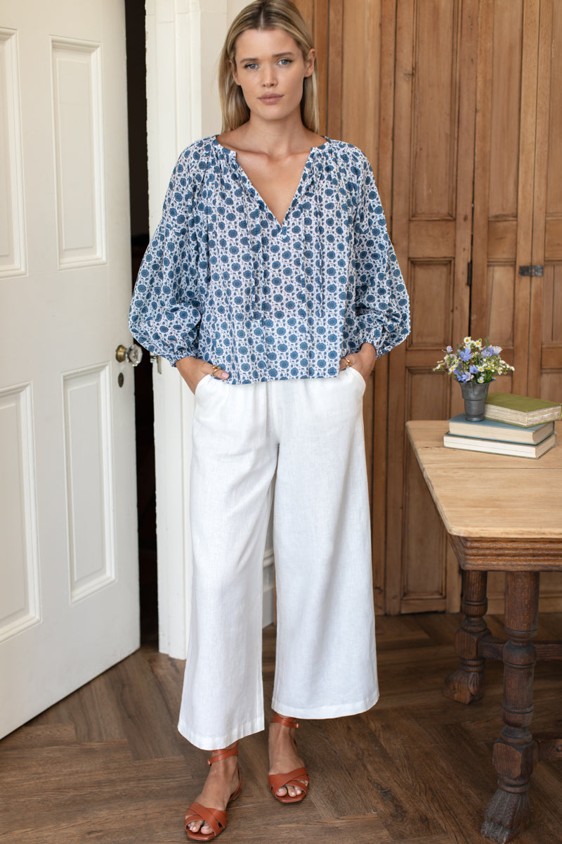 Folk Top - Heritage Blue Flowers Organic