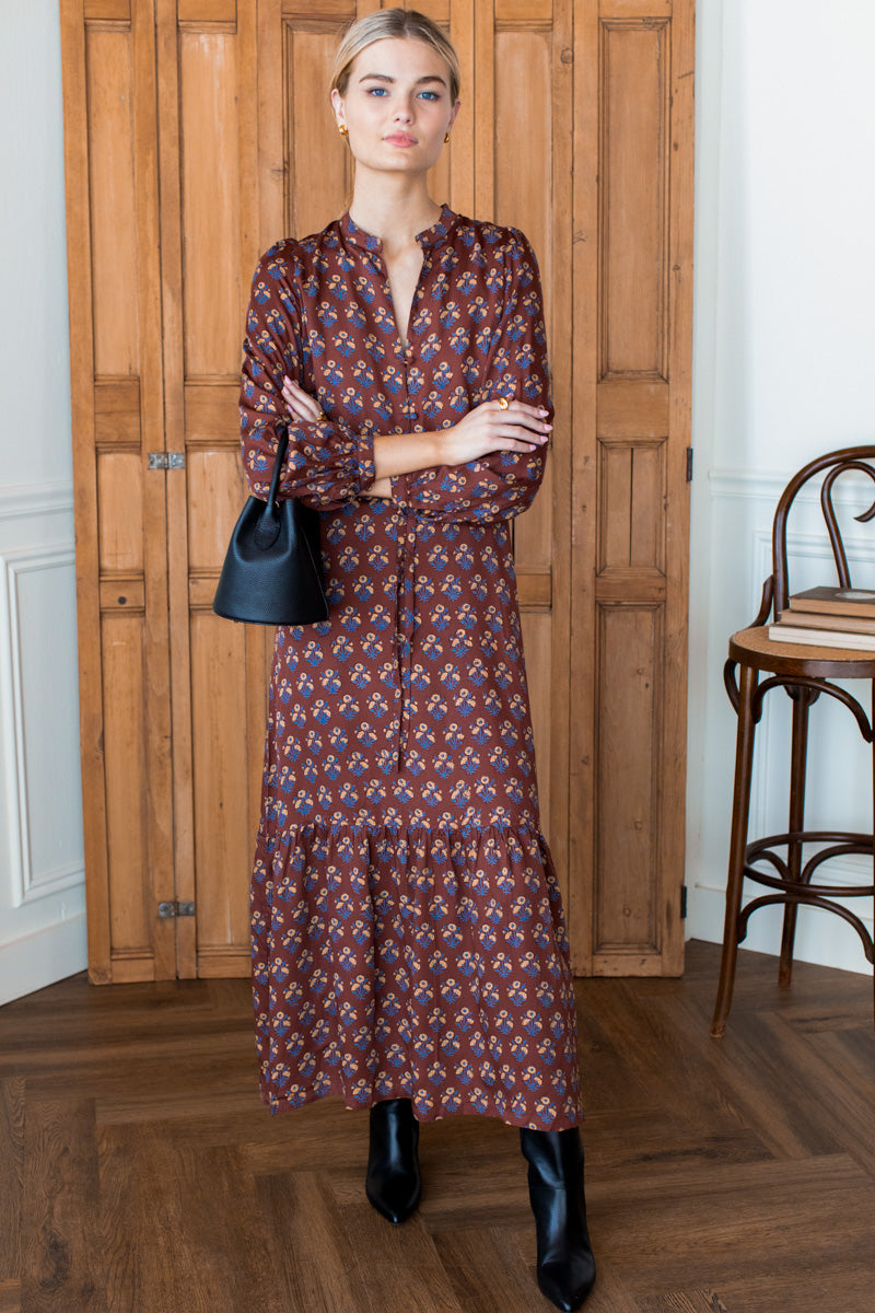 Frances 3 Dress - Library Flowers Cocoa