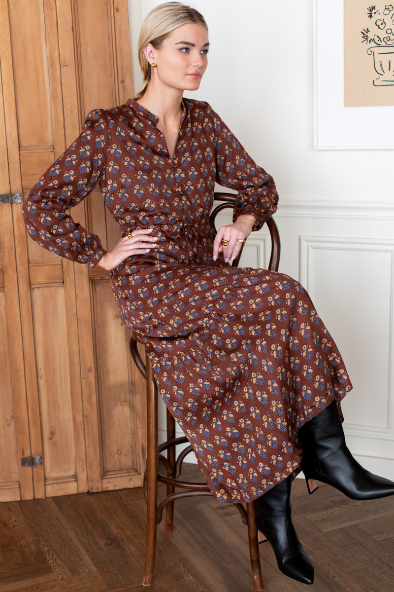 Frances 3 Dress - Library Flowers Cocoa