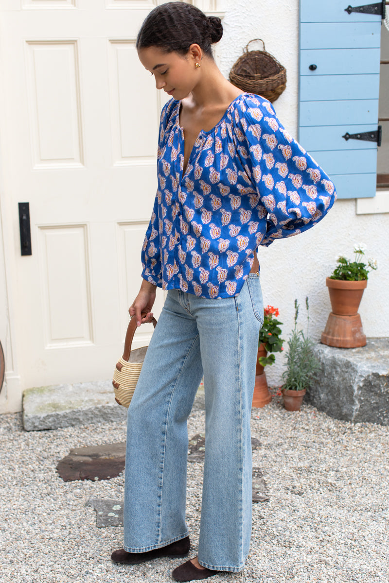 Frances Blouse - Blue Paisley Flowers