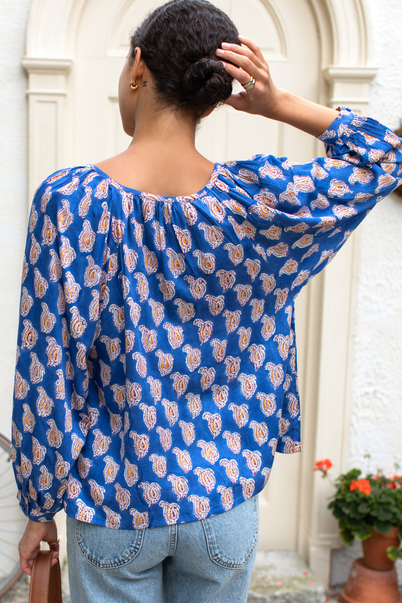 Frances Blouse - Blue Paisley Flowers