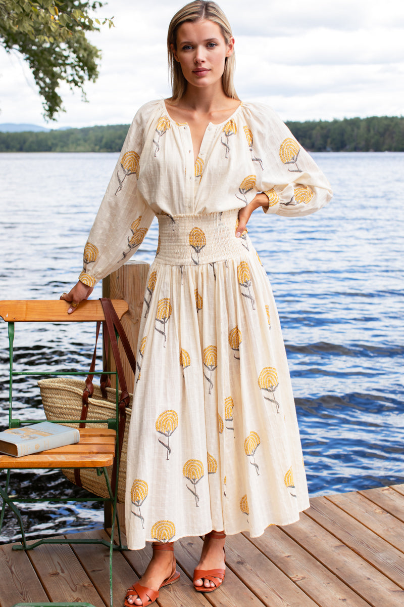 Smocked Maxi Skirt - Fan Flowers Marigold