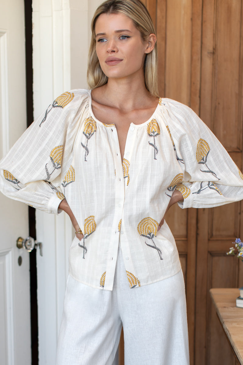 Frances Blouse - Fan Flowers Marigold