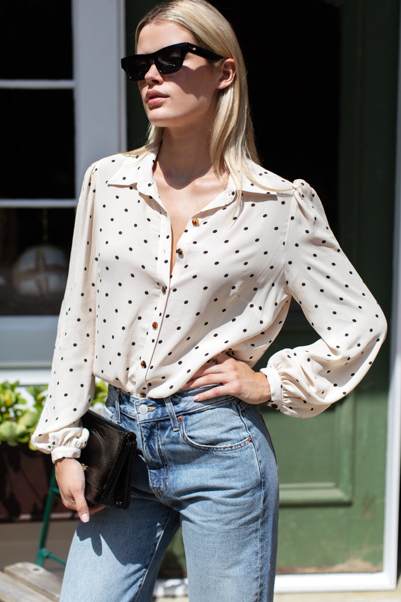 Frankie Blouse - Small Dots Ivory + Black