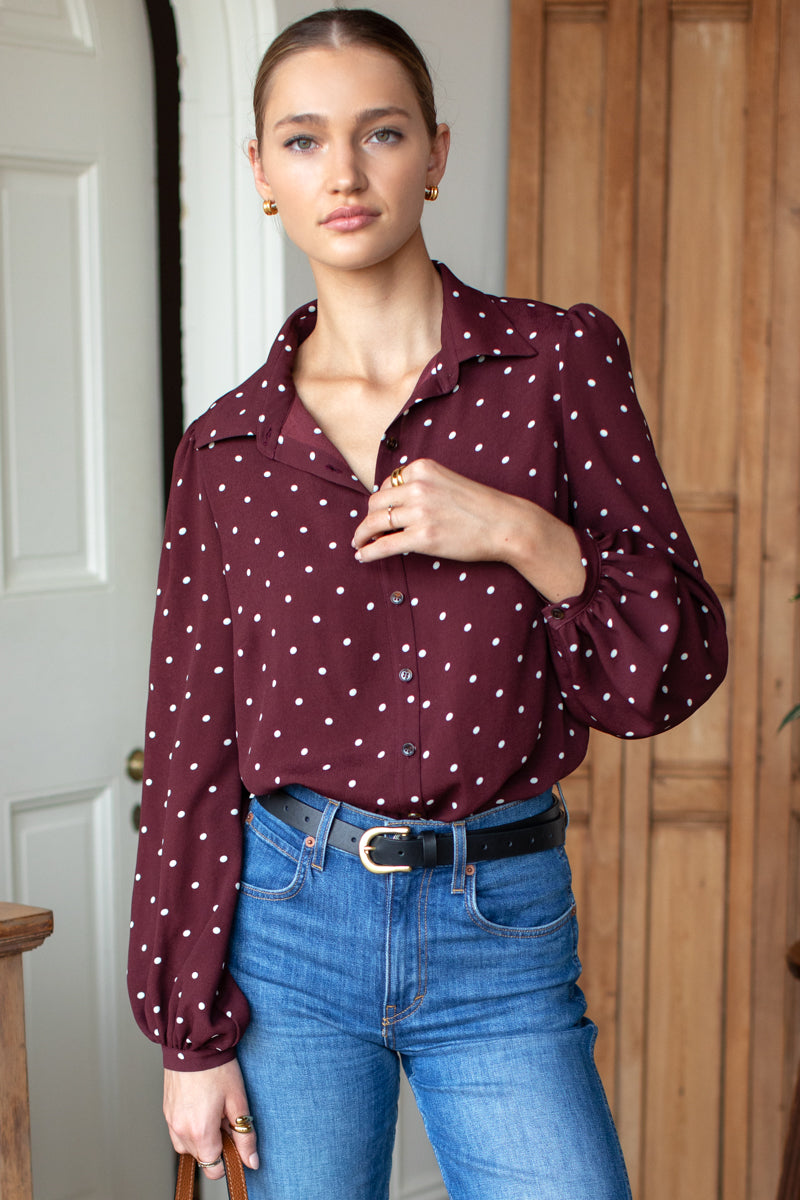 Frankie Blouse - Small Dots Tawny Port