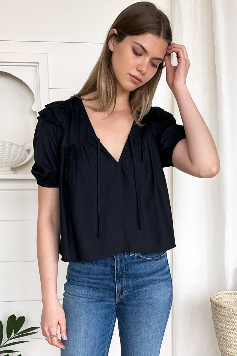 Frill V Isla Top - Black