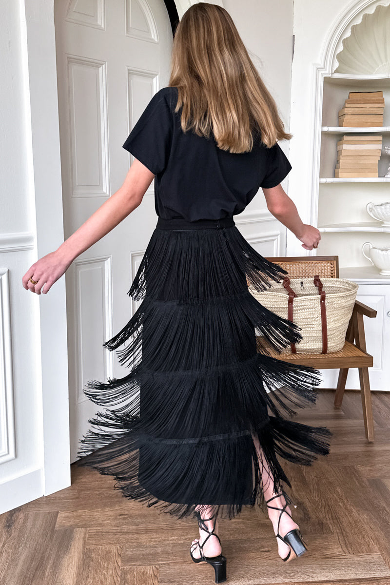 Fringe Midi Skirt Black