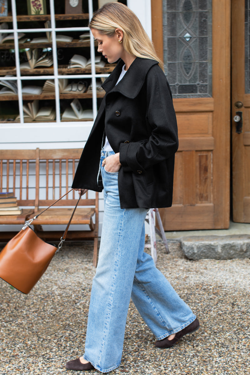 Funnel Neck Coat - Black Wool