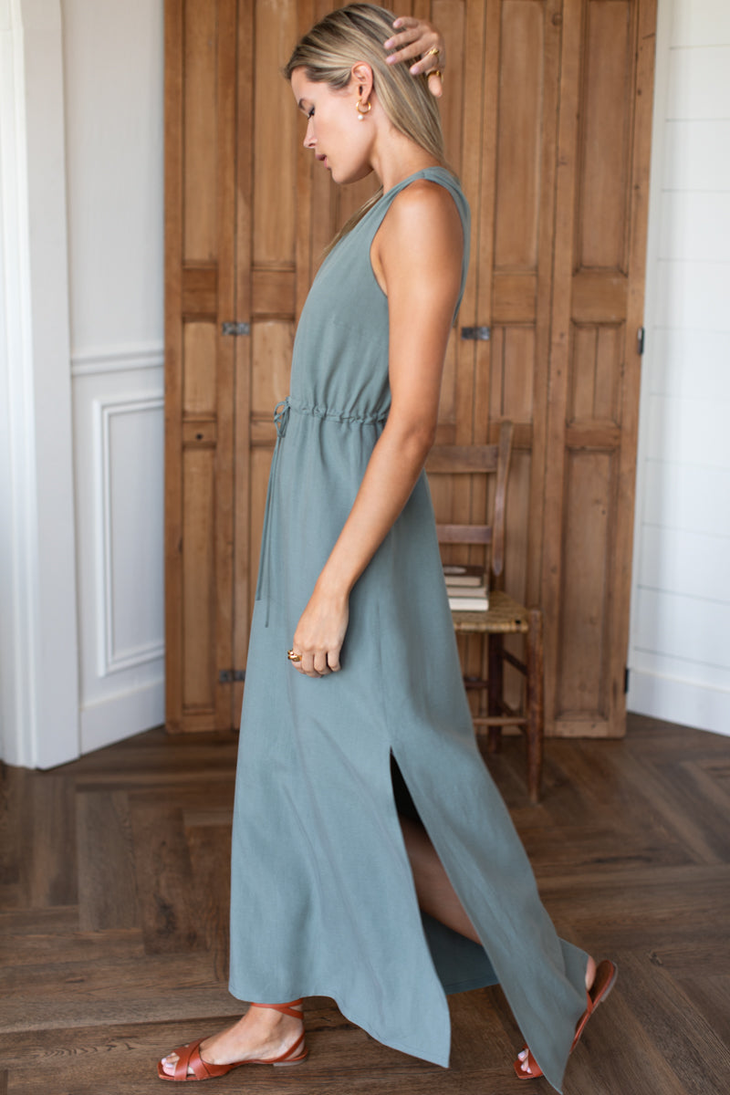 Grecian Keyhole Dress - Agave Linen 2 Grecian Keyhole Dress - Agave Linen 2