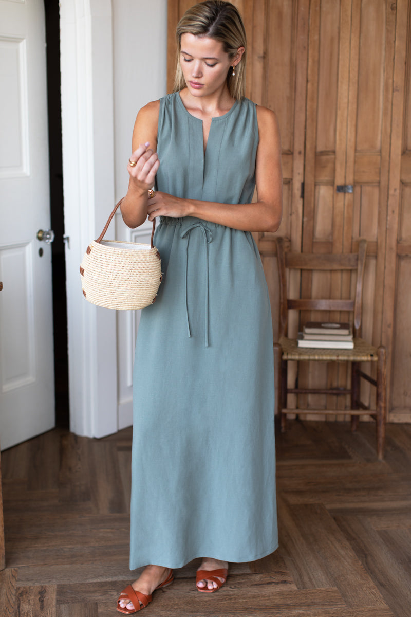 Grecian Keyhole Dress - Agave Linen 2 Grecian Keyhole Dress - Agave Linen 2