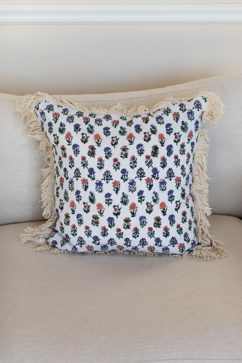 Handblock Pillow Cover - Mixed Bouquet Linen