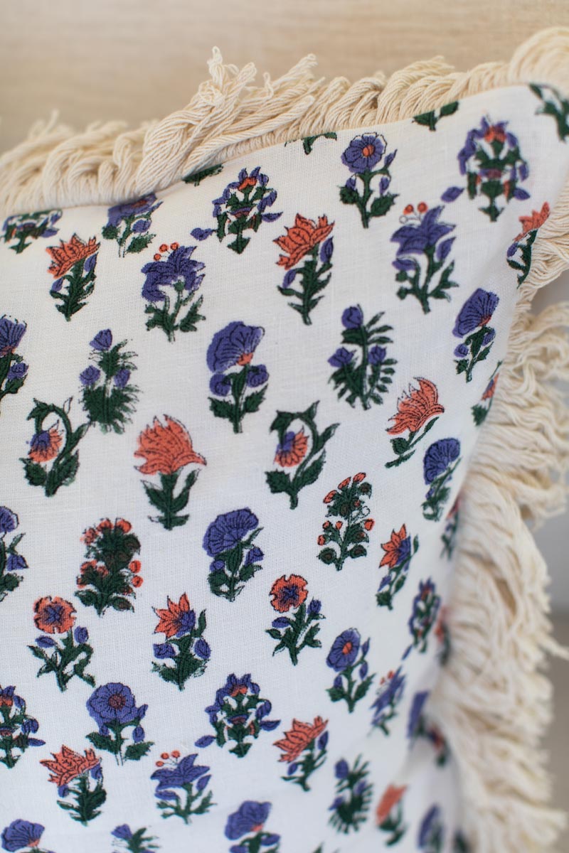Handblock Pillow Cover - Mixed Bouquet Linen