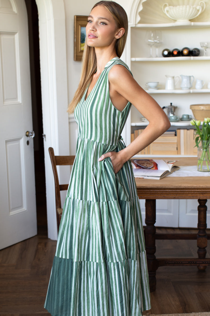Indi Tier Dress - Sprig Shibori Stripe