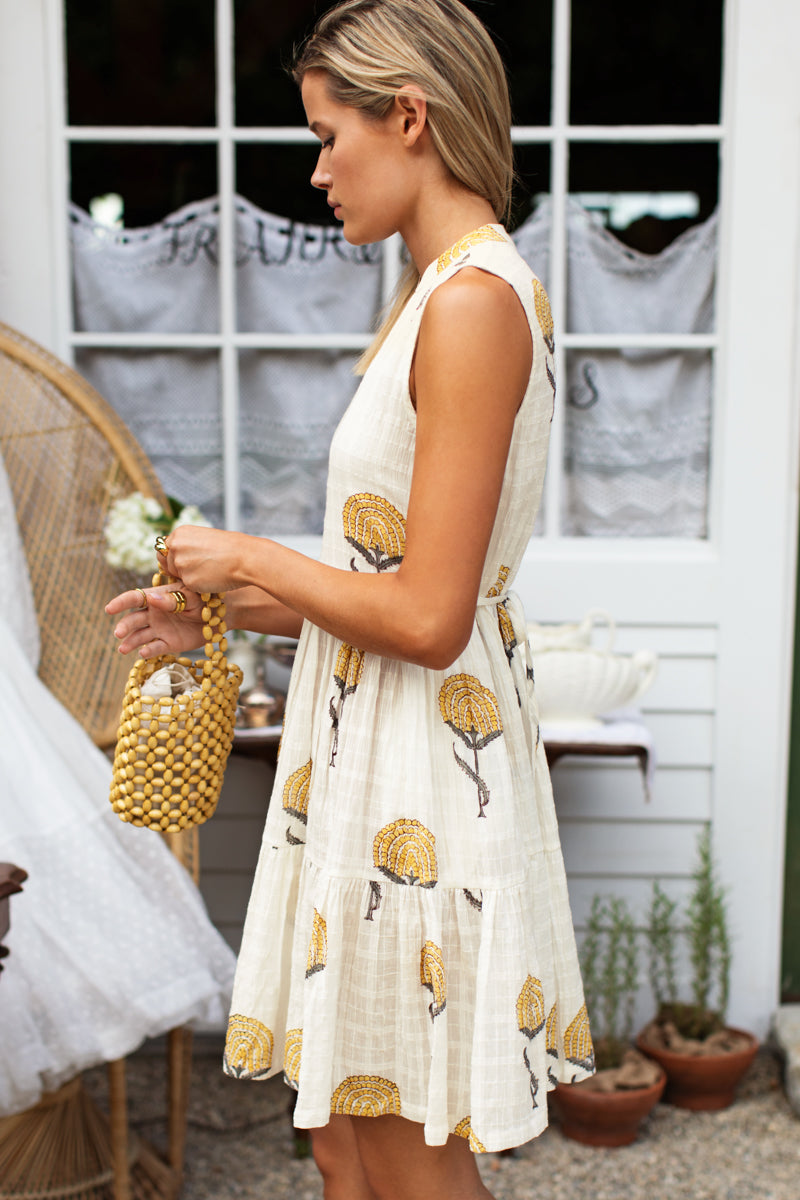 Indi Tier Short Dress - Fan Flowers Marigold