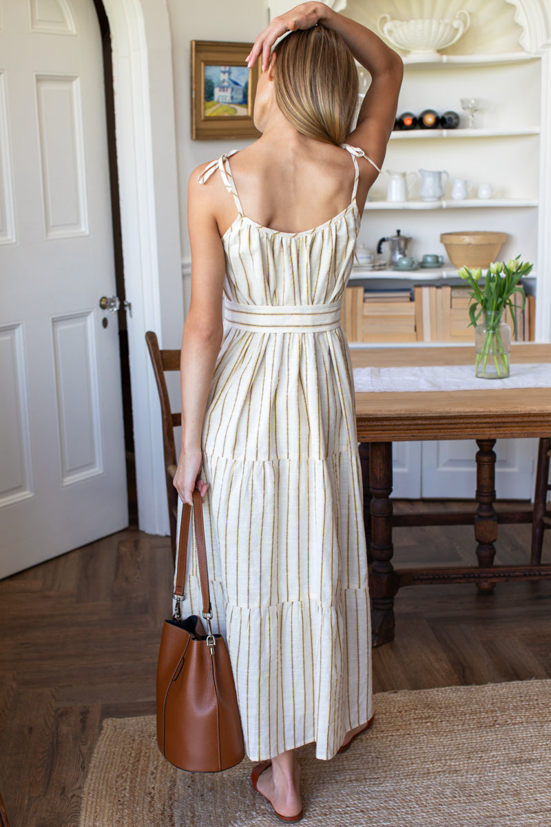 India Button Front Sundress 2 - Golden Stripe