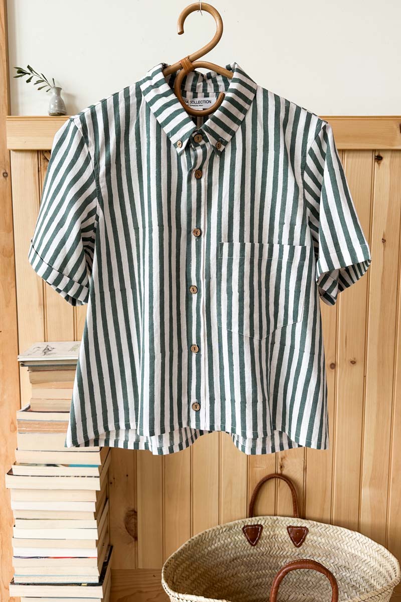 Boxy Shirt - Moss Stripe Organic