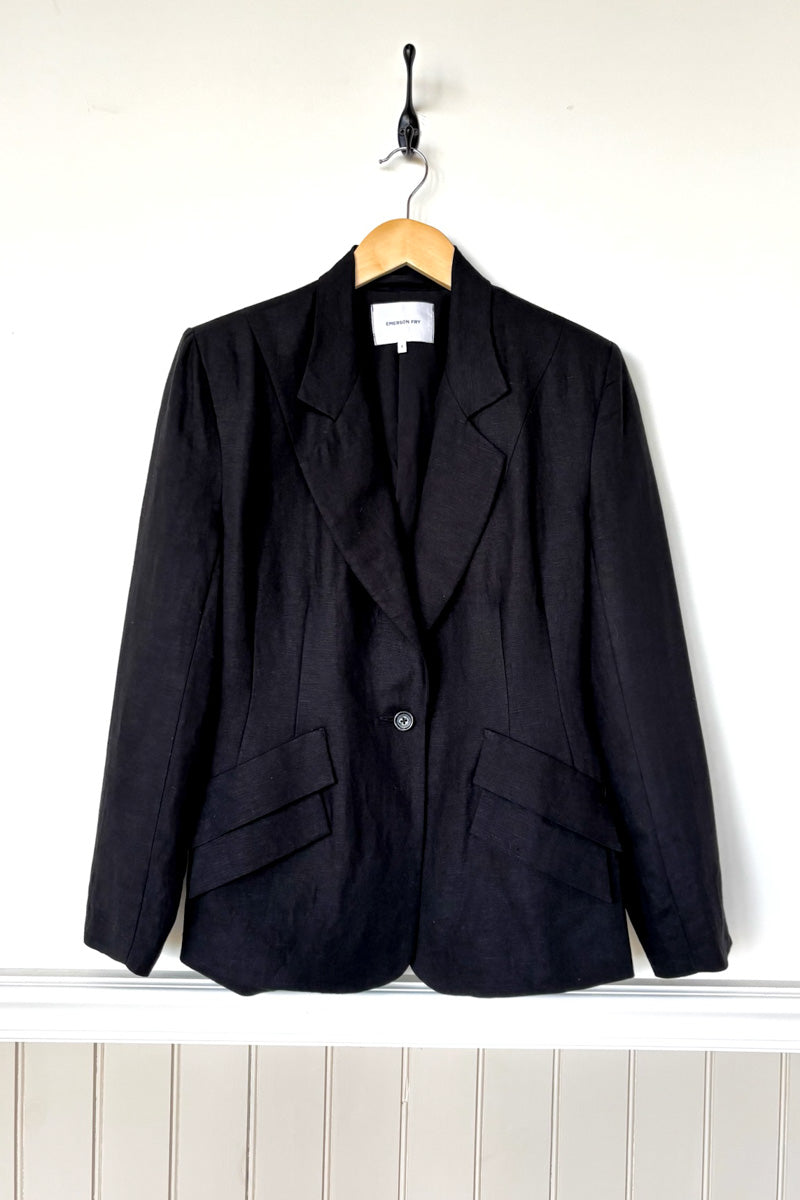 Sculptural Pocket Blazer - Black Nevada Linen