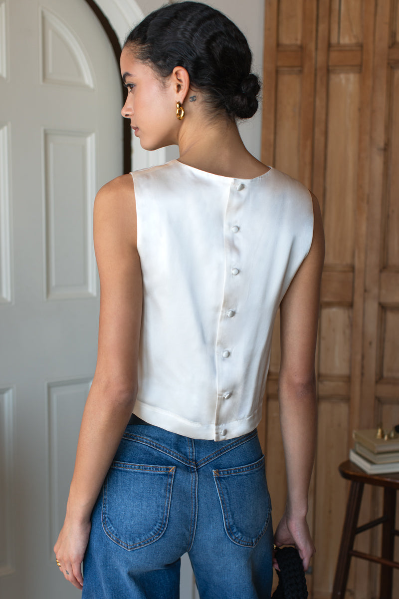 Jeanne Top - Antique White Silk