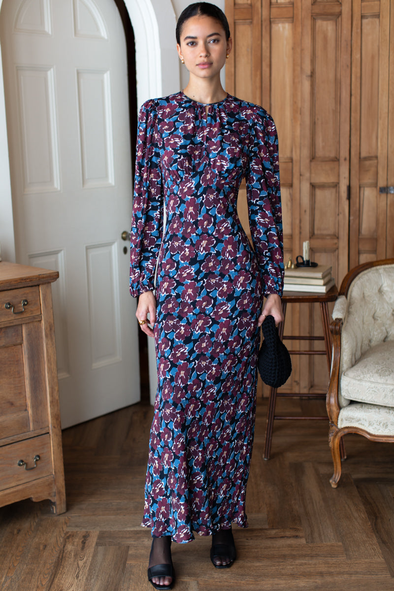 Keyhole Maxi Dress - Wilders Flowers Merlot