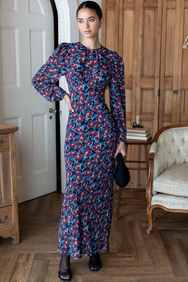 Keyhole Maxi Dress - Wilders Flowers Merlot