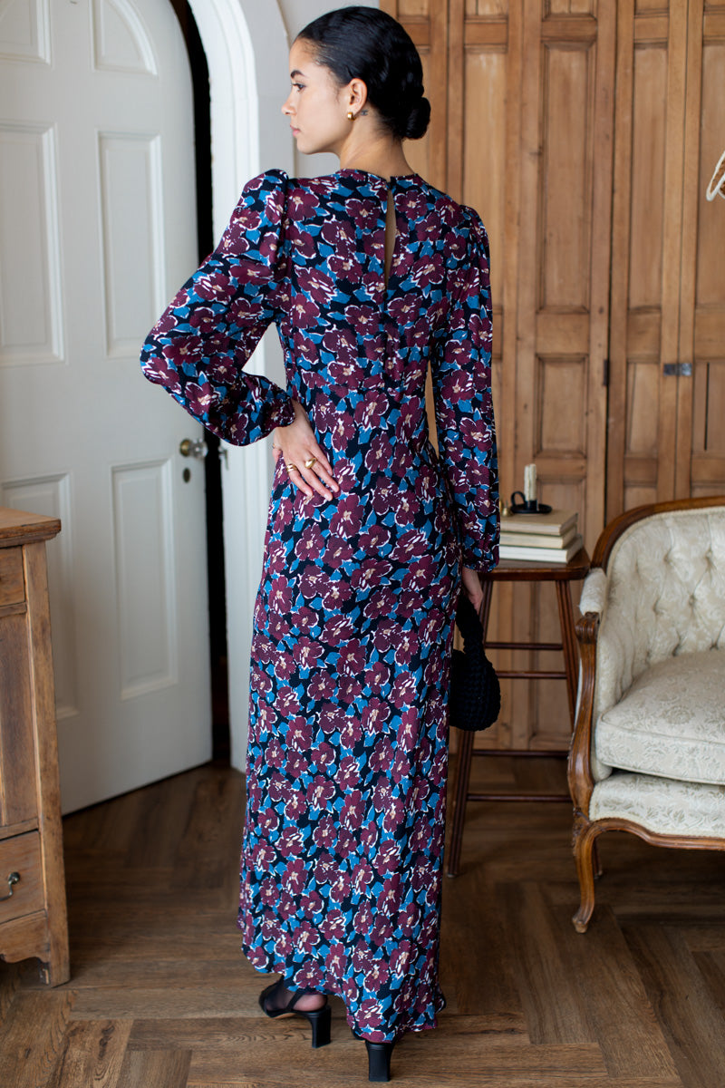 Keyhole Maxi Dress - Wilders Flowers Merlot