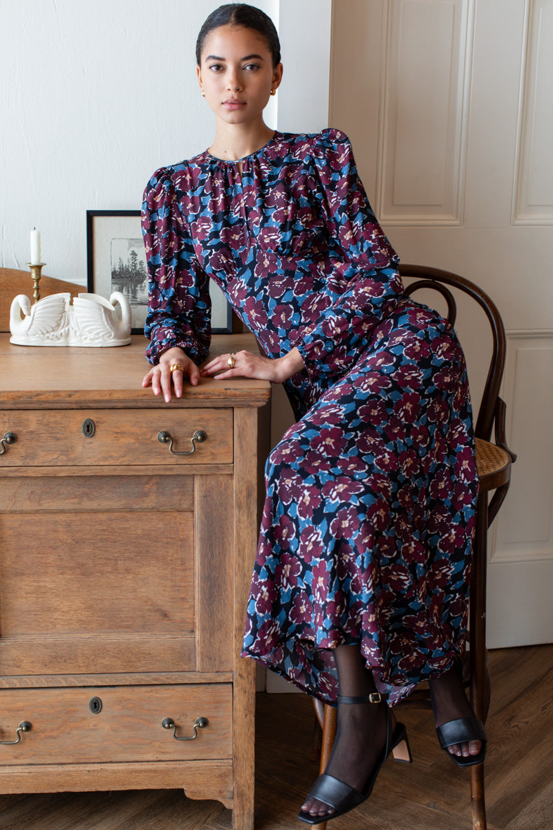 Keyhole Maxi Dress - Wilders Flowers Merlot