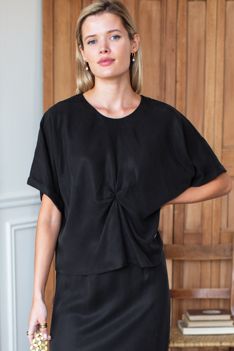 Knot Front Tee - Black Tencel